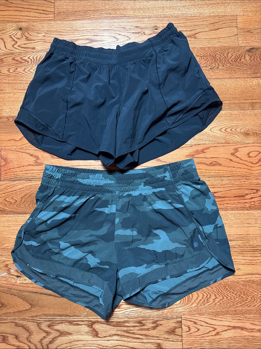 lululemon athletica Women’s Black & Athleta Olive Camo Running Shorts